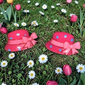 NEW Pink Polka Dot Hat Earrings